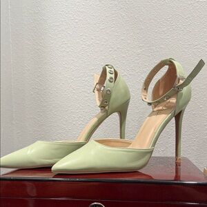Lulu's Light Green Studded Ankle Strap Heels